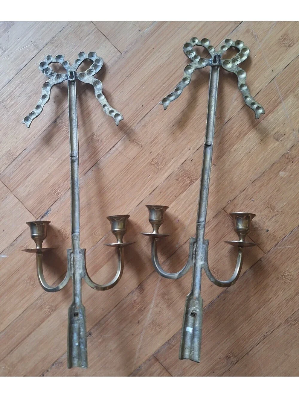 Two Brass Sconces Tapered Candle Holder 19